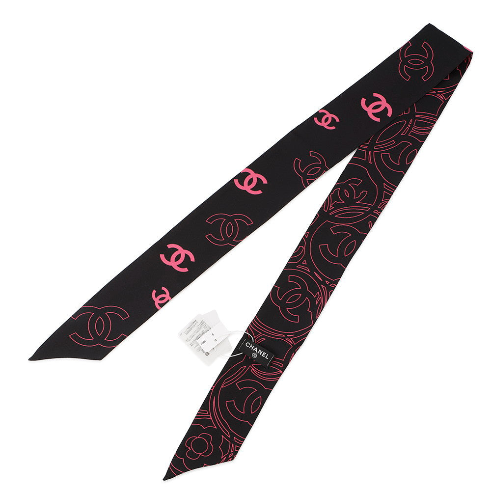 CHANEL Scarf CC Logo Black/Pink Silk100%