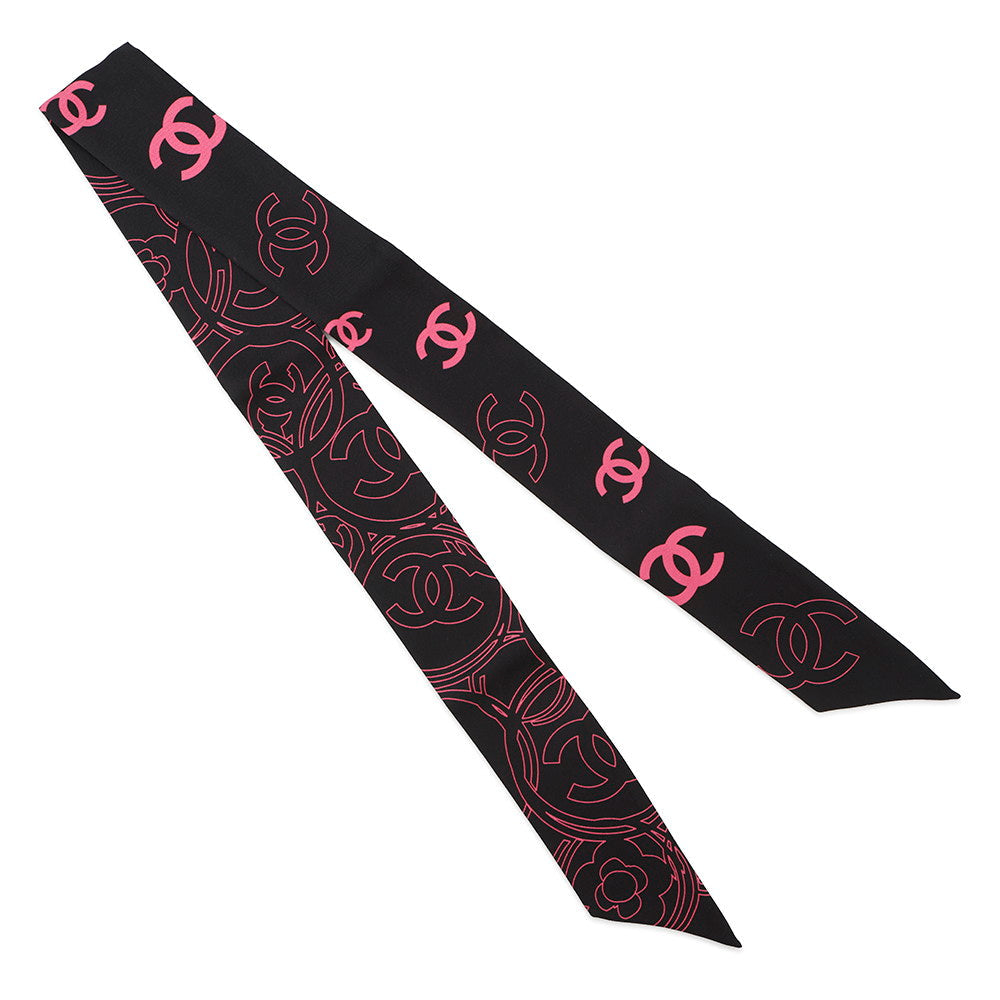 CHANEL Scarf CC Logo Black/Pink Silk100%