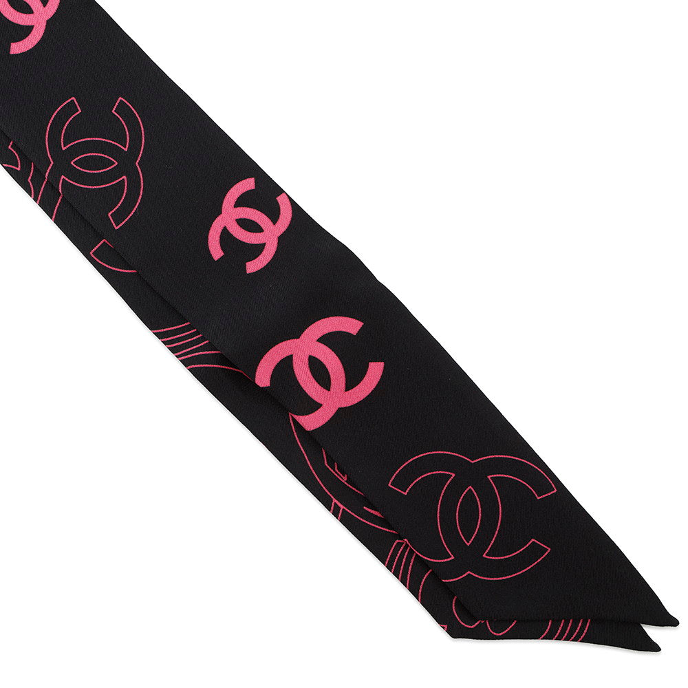 CHANEL Scarf CC Logo Black/Pink Silk100%