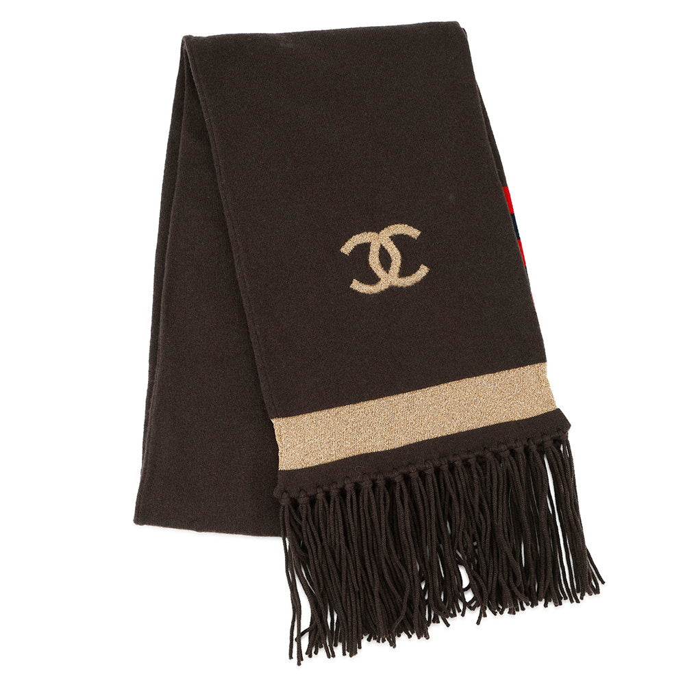 CHANEL CC Logo Scarf Brown/Gold/Red/NavyP36264 Cashmere95% Polyamide5%