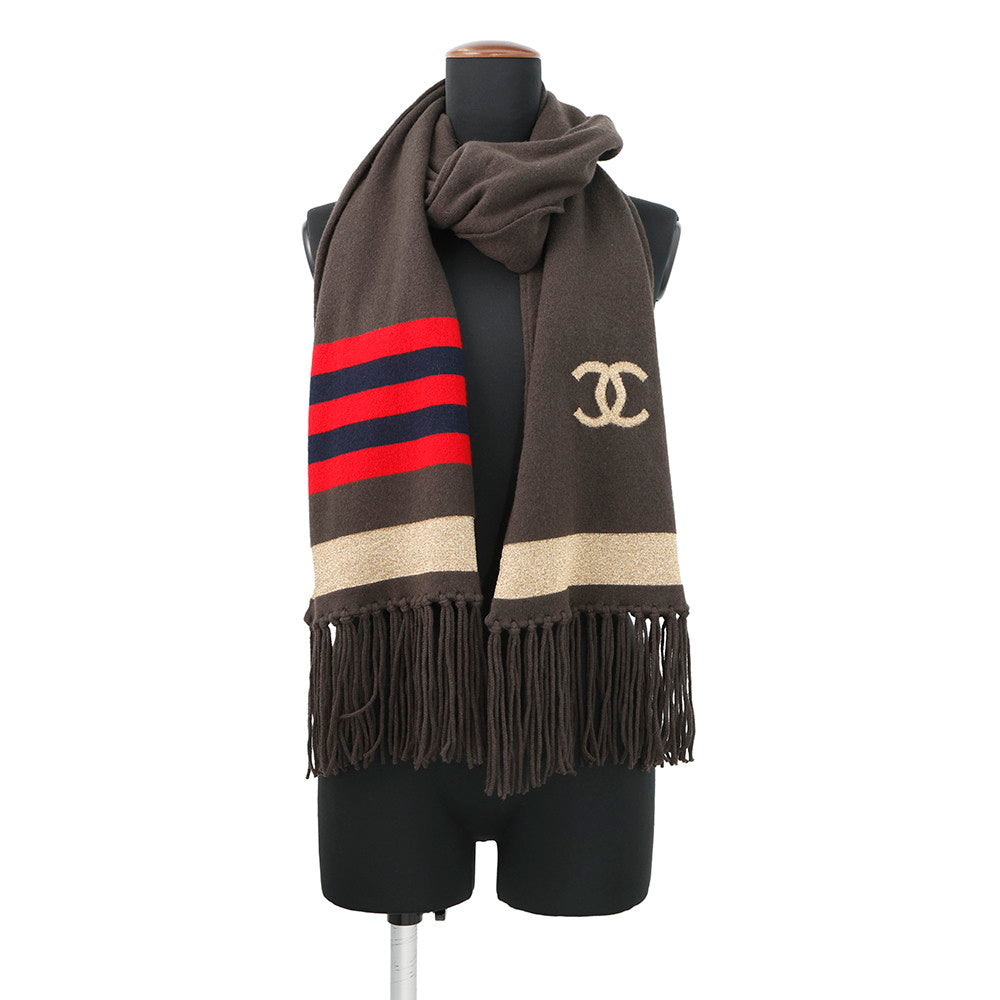 CHANEL CC Logo Scarf Brown/Gold/Red/NavyP36264 Cashmere95% Polyamide5%