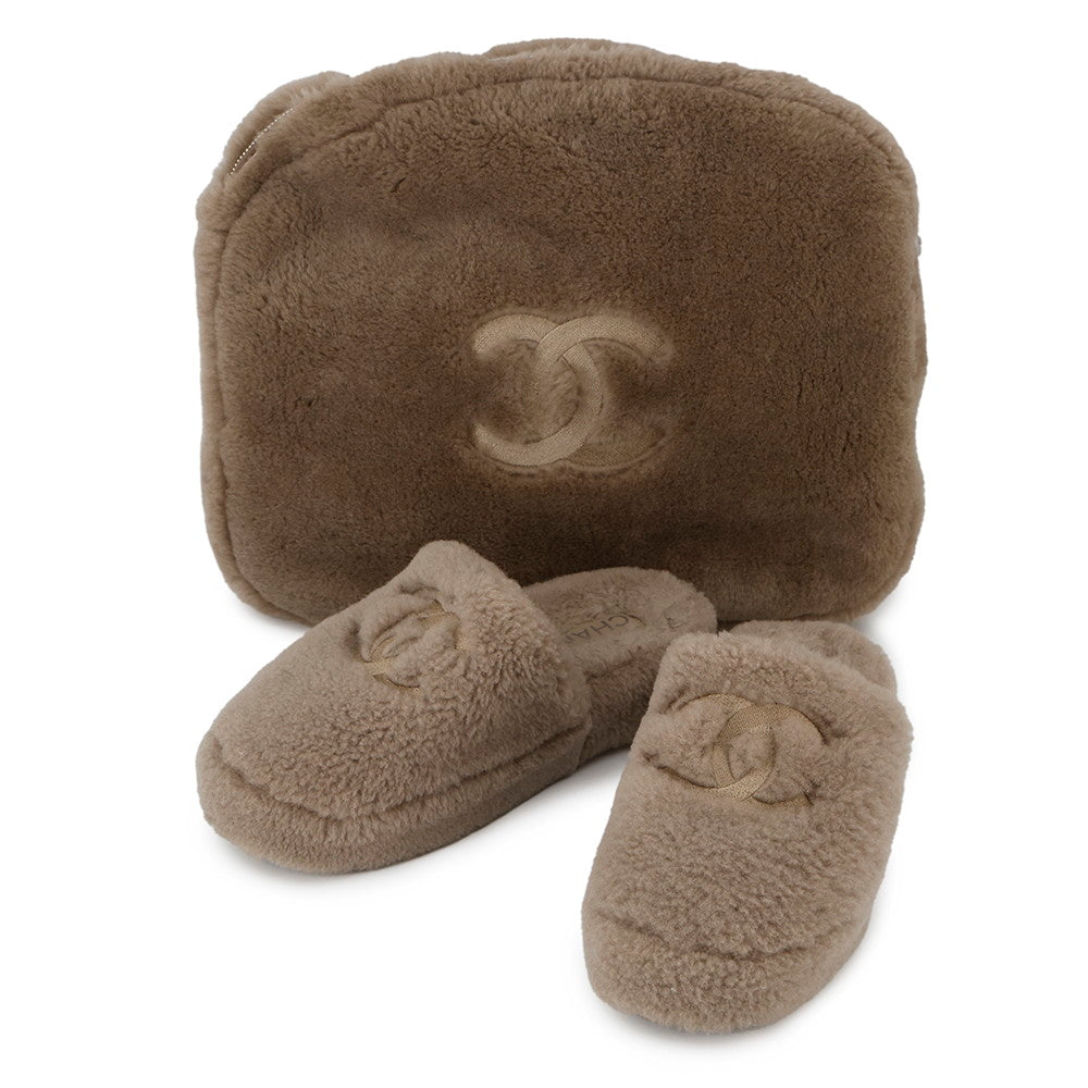 CHANEL CC Logo Fur Sandals GreigeG45984 Mouton Size 36C