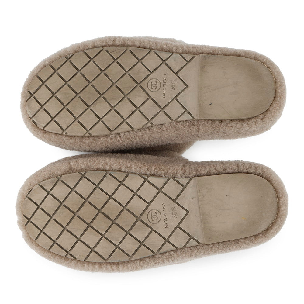 CHANEL CC Logo Fur Sandals GreigeG45984 Mouton Size 36C