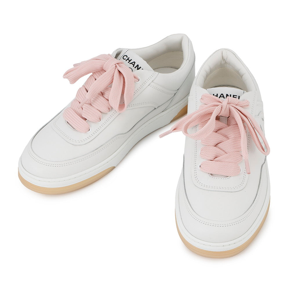CHANEL CC Logo Sneakers White/PinkG39978 Leather Size 35