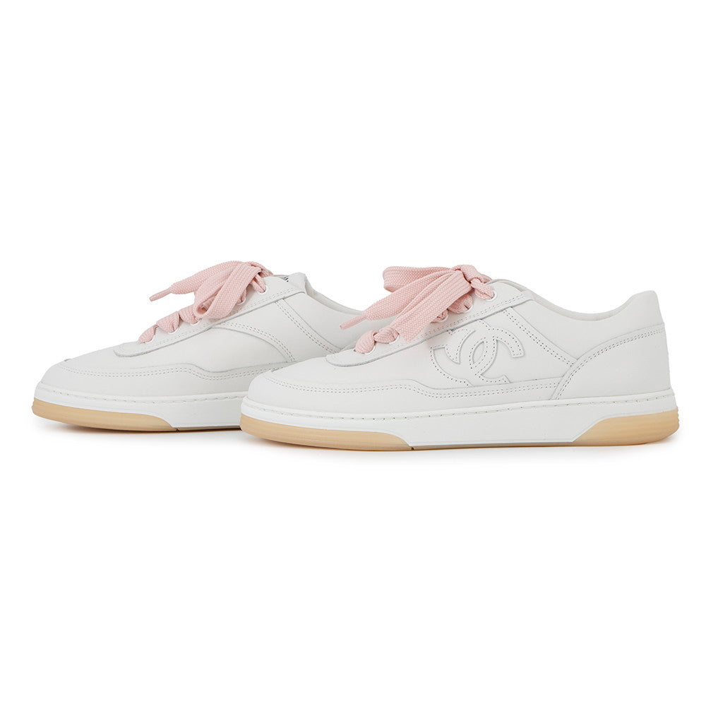 CHANEL CC Logo Sneakers White/PinkG39978 Leather Size 35