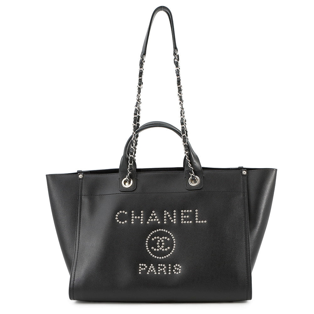 CHANEL Deauville Studded BlackA57067 Caviar Leather Size Large
