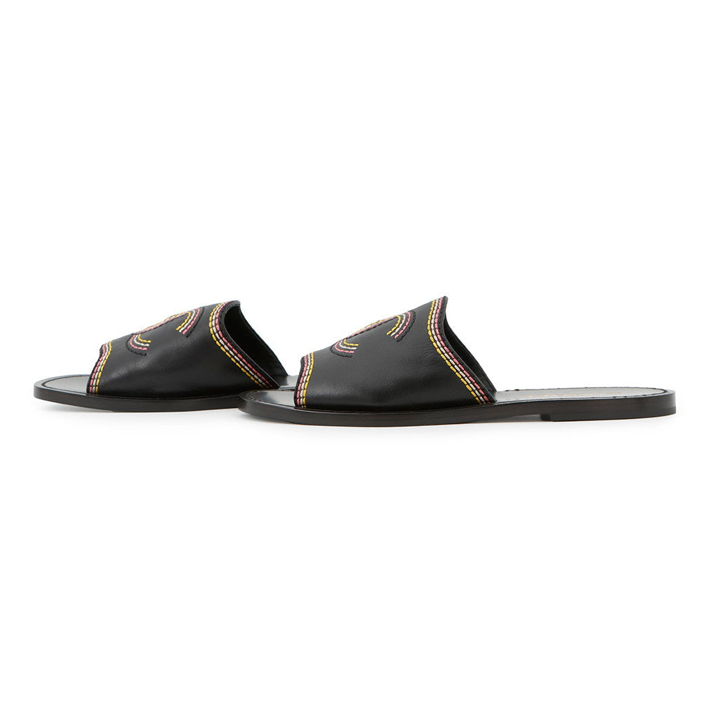 CHANEL CHANEL Sandals Black/MulticolorG37235 Leather Size 37C