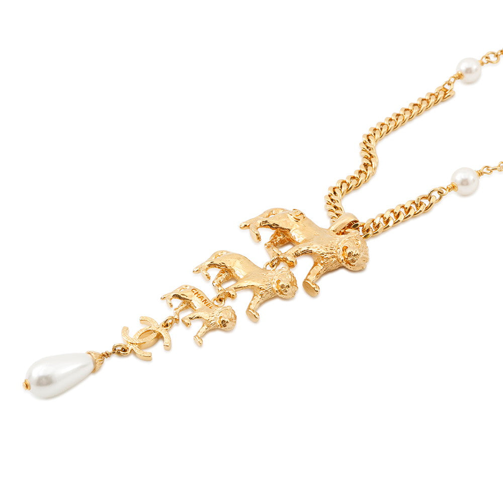 CHANEL Lion Necklace Gold Metal Faux Pearl