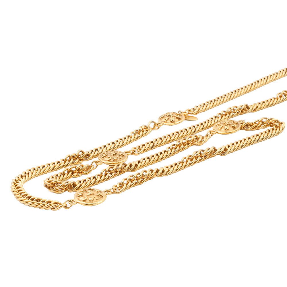 CHANEL Coin motif long necklace Gold Metal