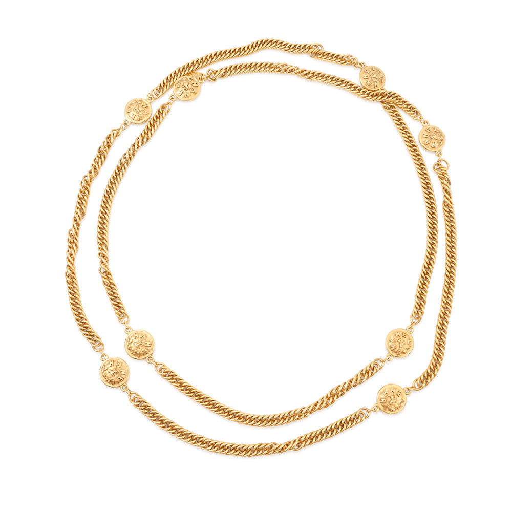 CHANEL Coin motif long necklace Gold Metal