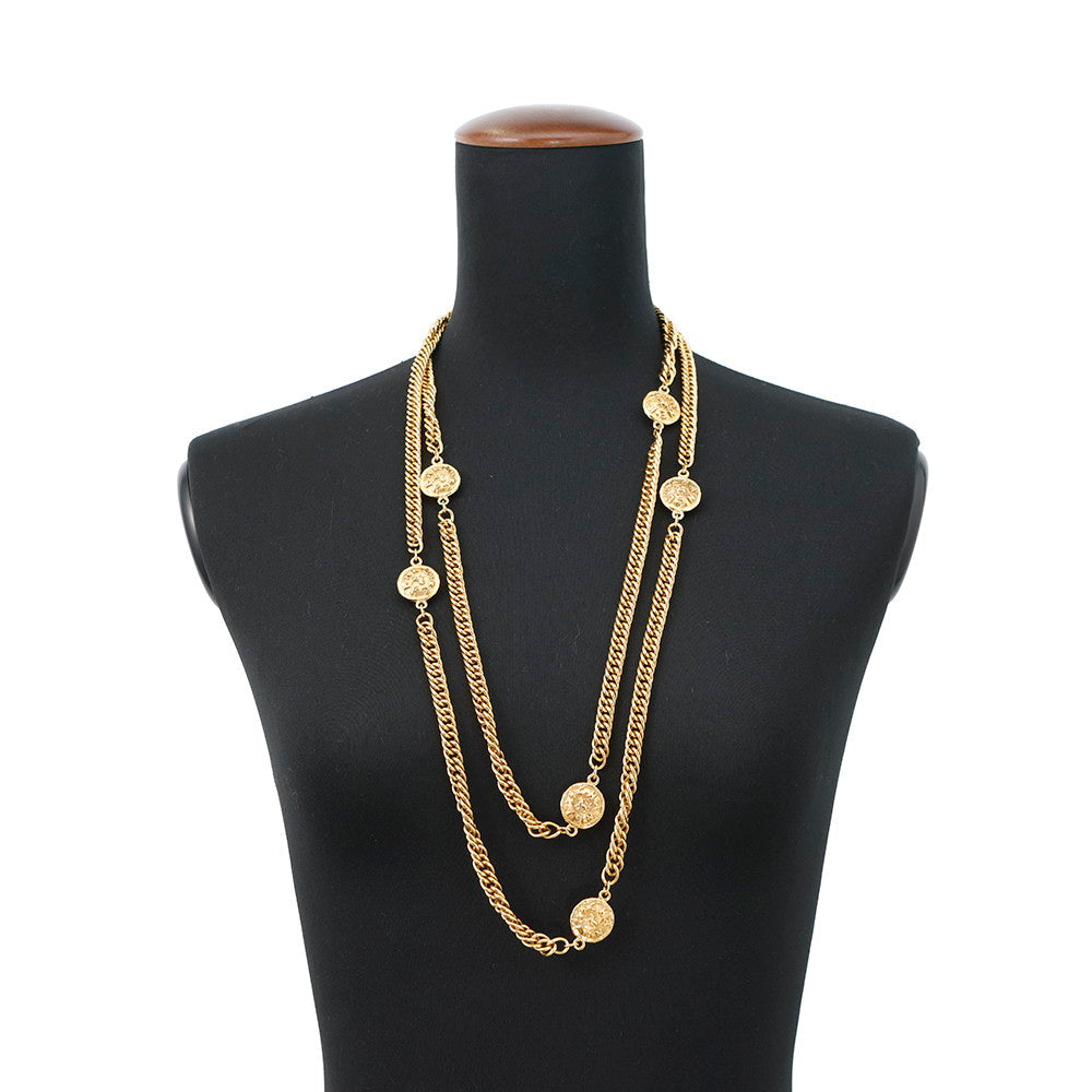 CHANEL Coin motif long necklace Gold Metal