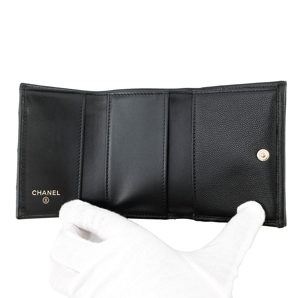 CHANEL Small Tri-fold Wallet BlackAP4815 Caviar Leather