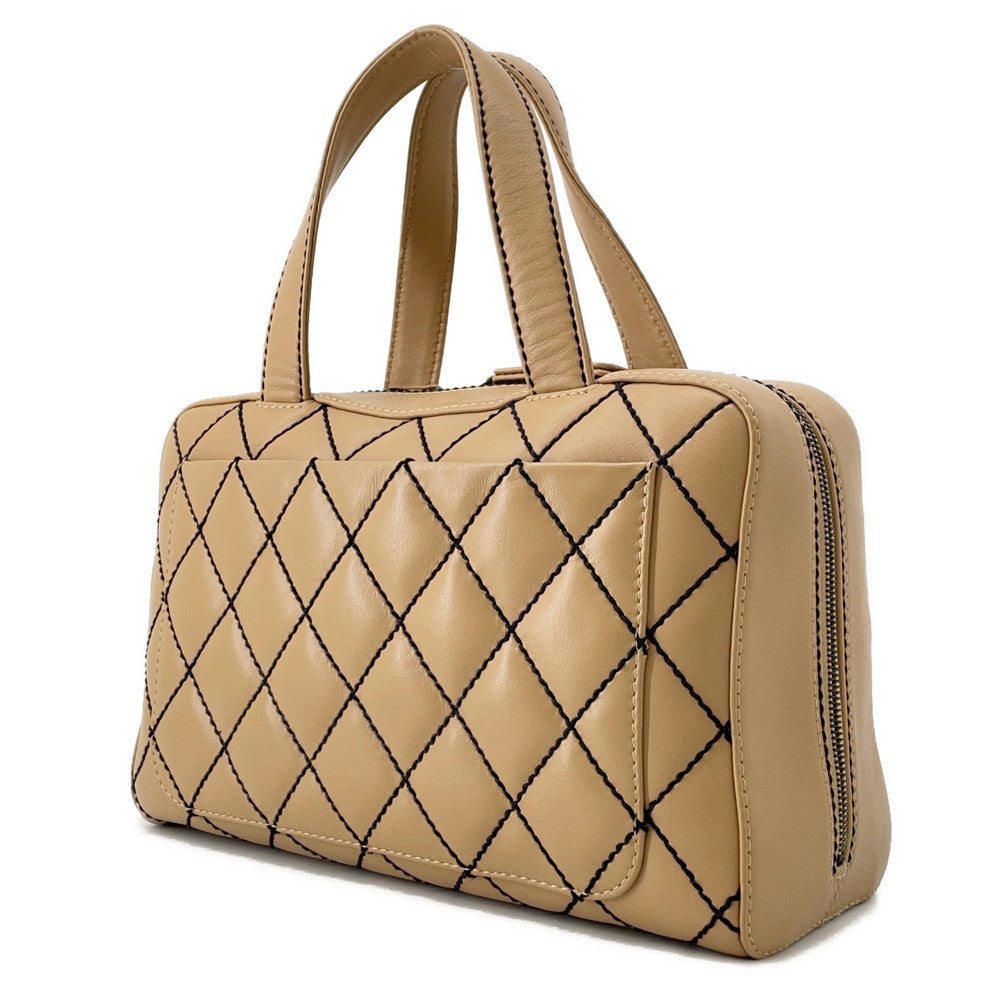 CHANEL Wild Stitch Matelasse Handbag BeigeA14692 Calf Leather