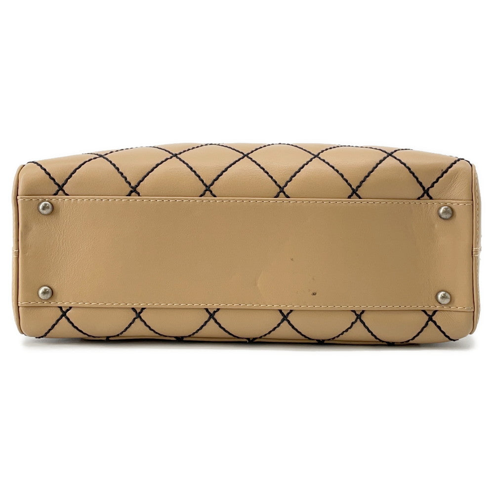 CHANEL Wild Stitch Matelasse Handbag BeigeA14692 Calf Leather