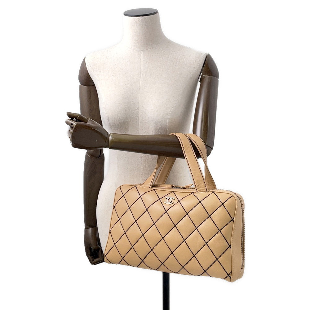 CHANEL Wild Stitch Matelasse Handbag BeigeA14692 Calf Leather