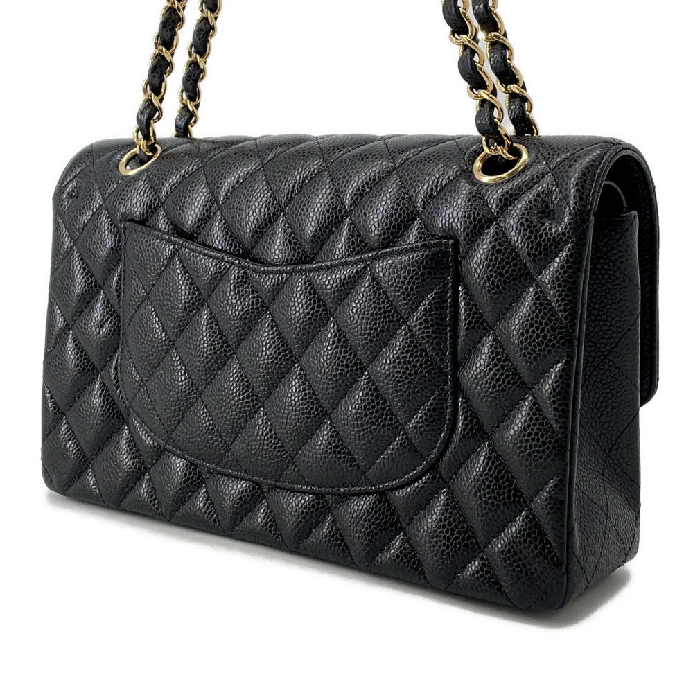 CHANEL Matelasse W Flap ChainShoulder Bag BlackA01112 Caviar Leather Size 25
