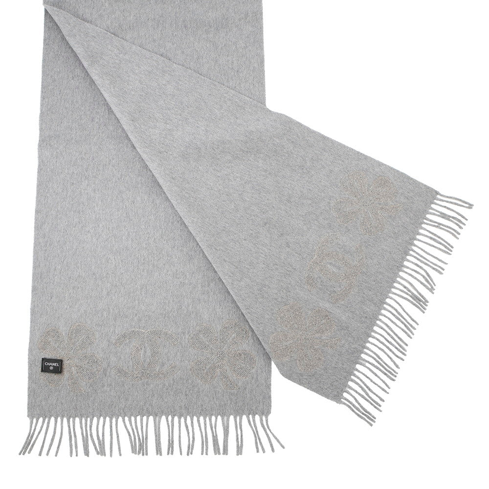 CHANEL CC Logo Clover Scarf Gray Cashmere100%