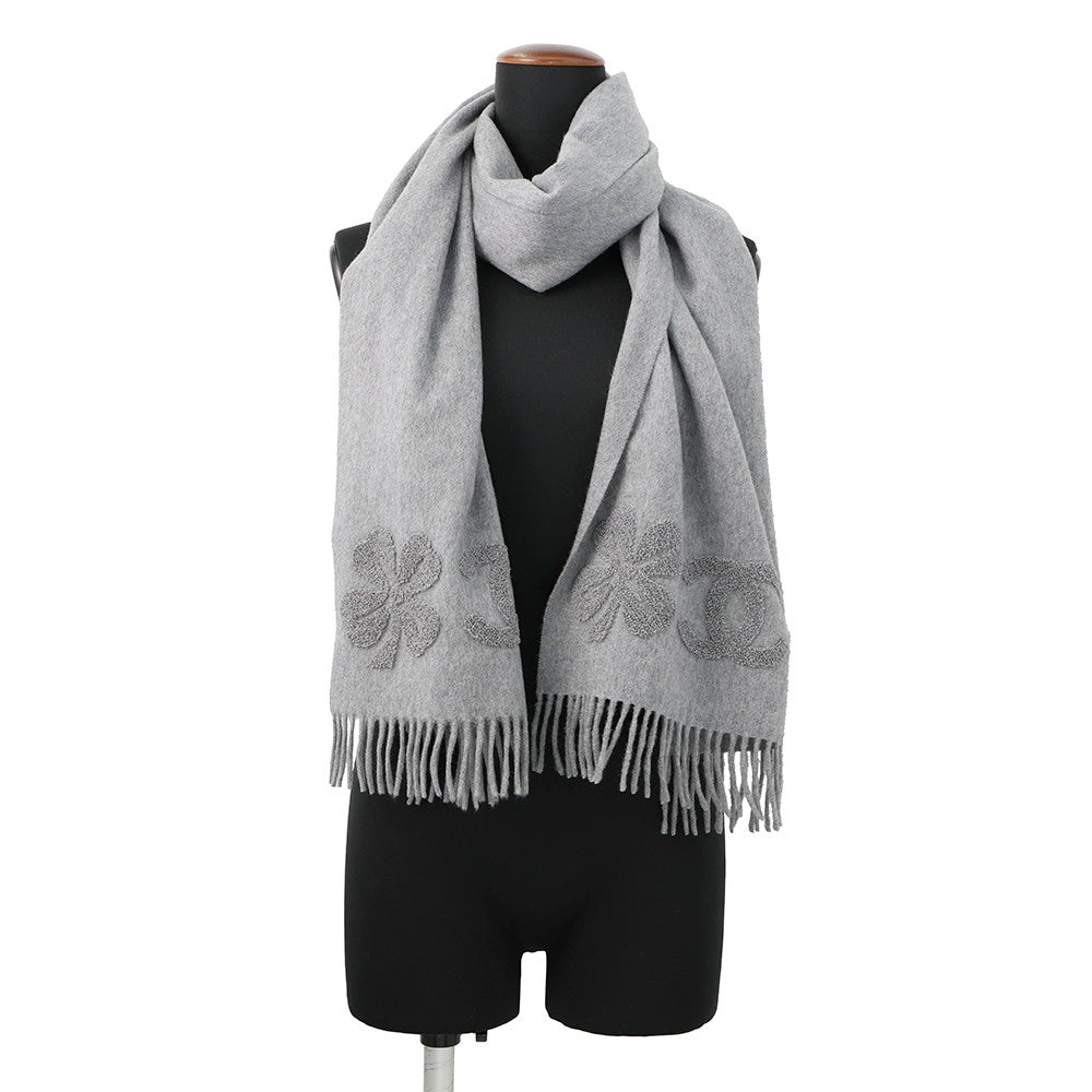 CHANEL CC Logo Clover Scarf Gray Cashmere100%