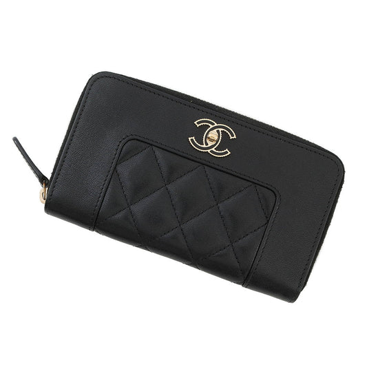 CHANEL Mademoiselle Zip Around Compact Wallet BlackA80969 Lambskin