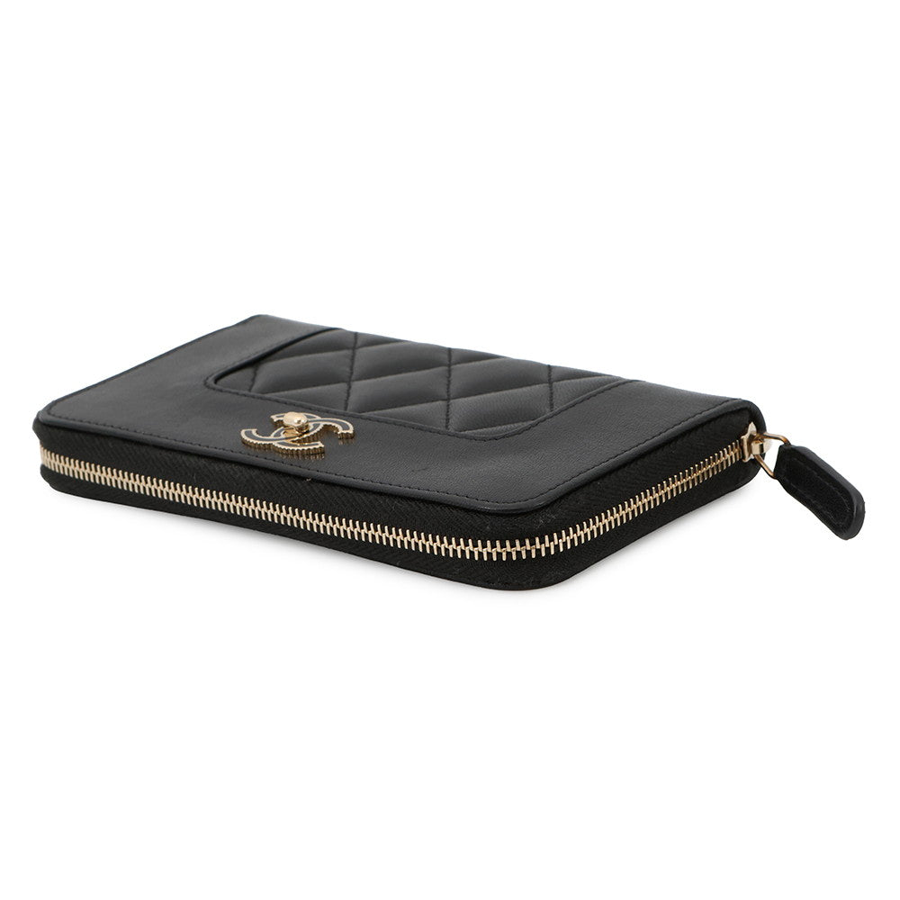 CHANEL Mademoiselle Zip Around Compact Wallet BlackA80969 Lambskin