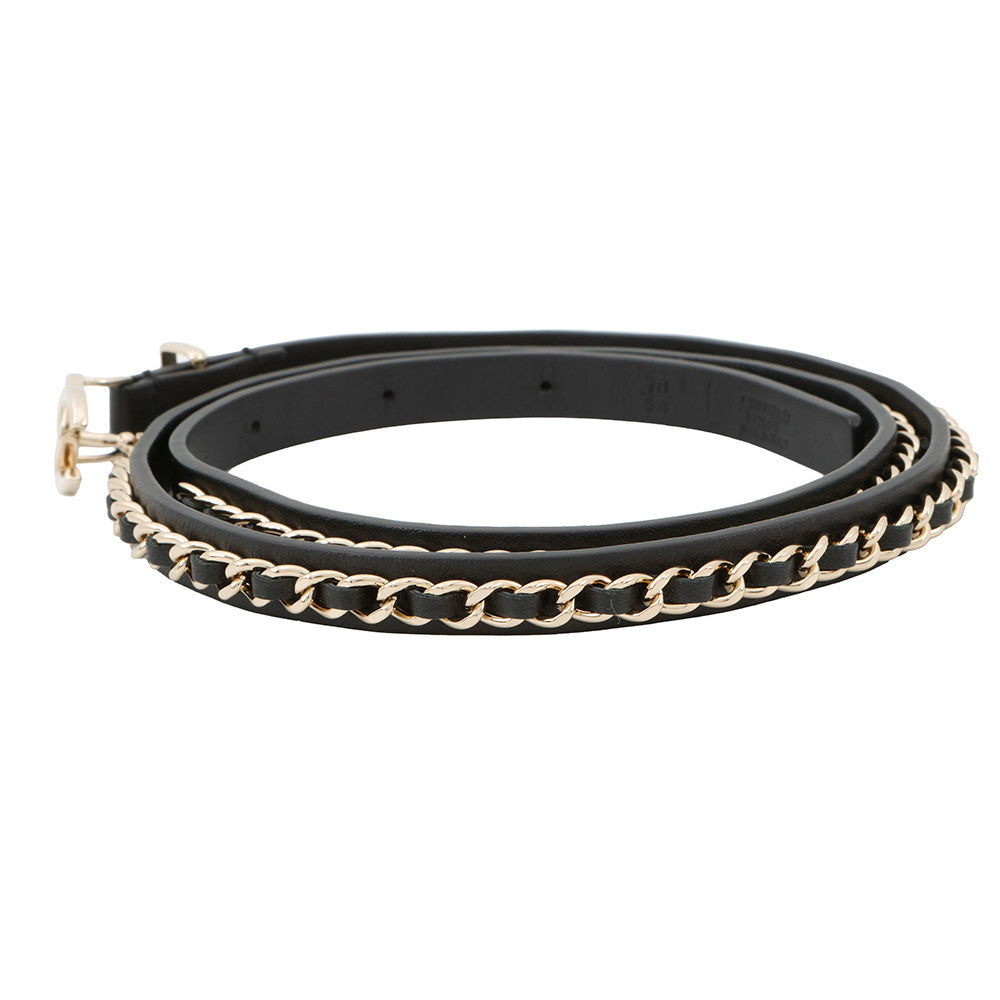 CHANEL ChainCC Logo Belt Size 70 Black Leather