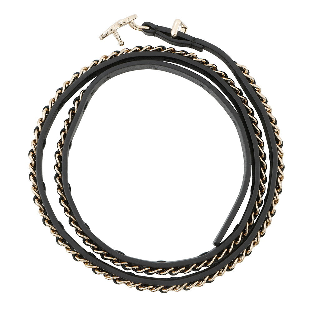 CHANEL ChainCC Logo Belt Size 70 Black Leather