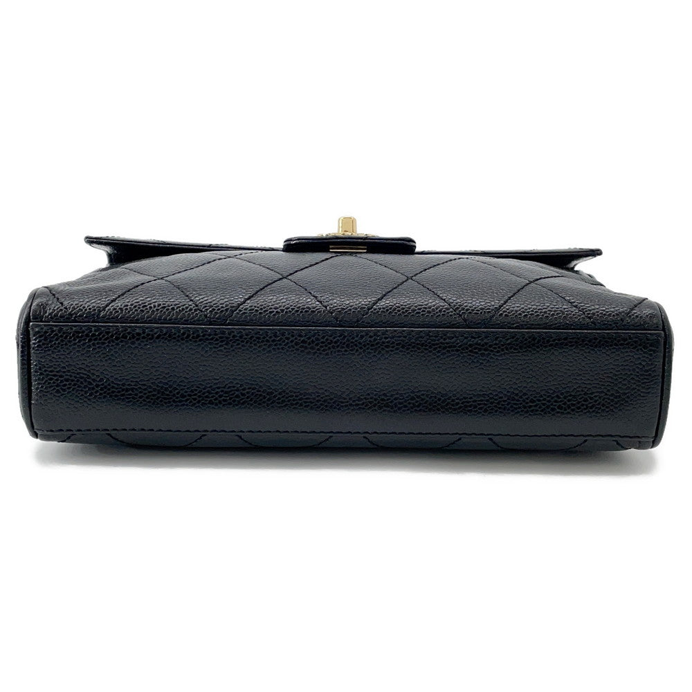 CHANEL one belt Black Caviar Leather