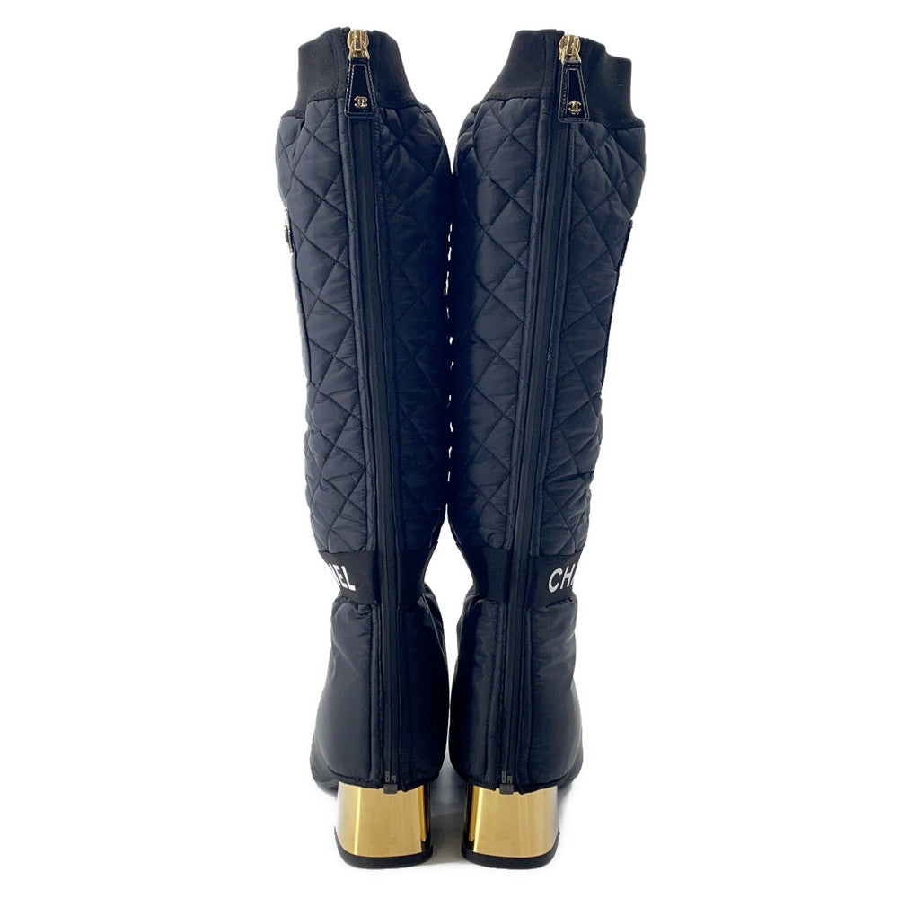 CHANEL CC Logo long boots BlackG38428 Patent Leather Nylon Size 39C