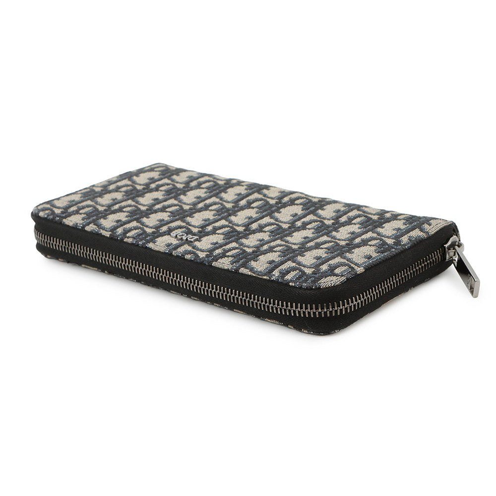 Dior Oblique Zip Around Long Wallet Navy/Black Canvas