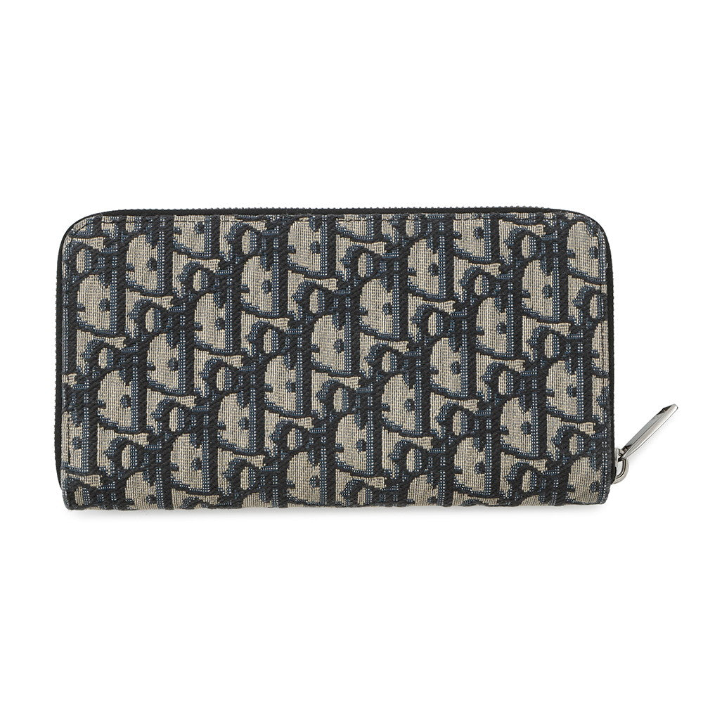 Dior Oblique Zip Around Long Wallet Navy/Black Canvas