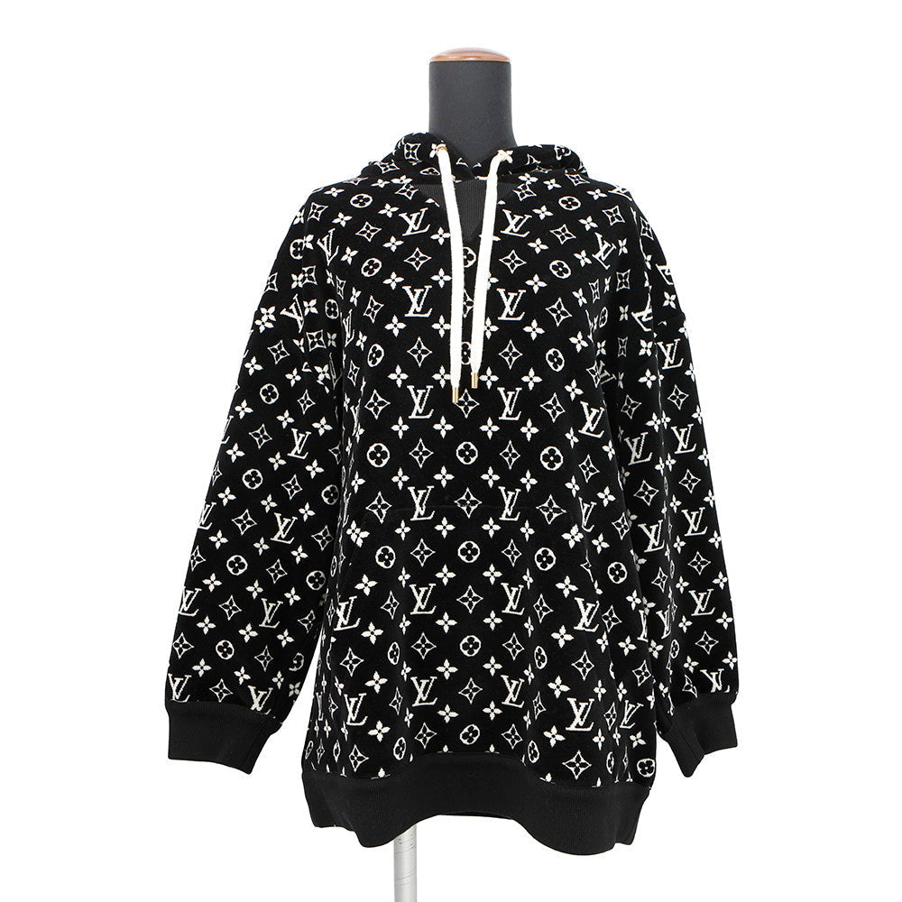 LOUIS VUITTON Monogram Velour Hoodie Size XL Black/WhiteRW231W Cotton100%