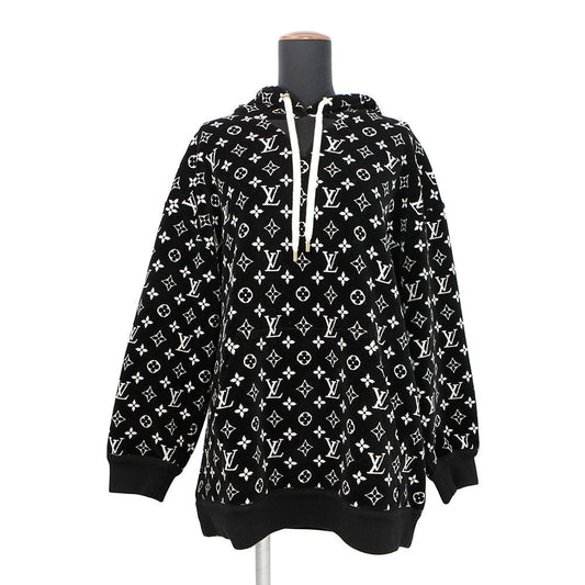 LOUIS VUITTON Monogram Velour Hoodie Size XL Black/WhiteRW231W Cotton100%