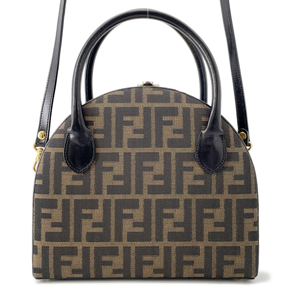 FENDI Zucca 2-way Bag Khaki Canvas Leather