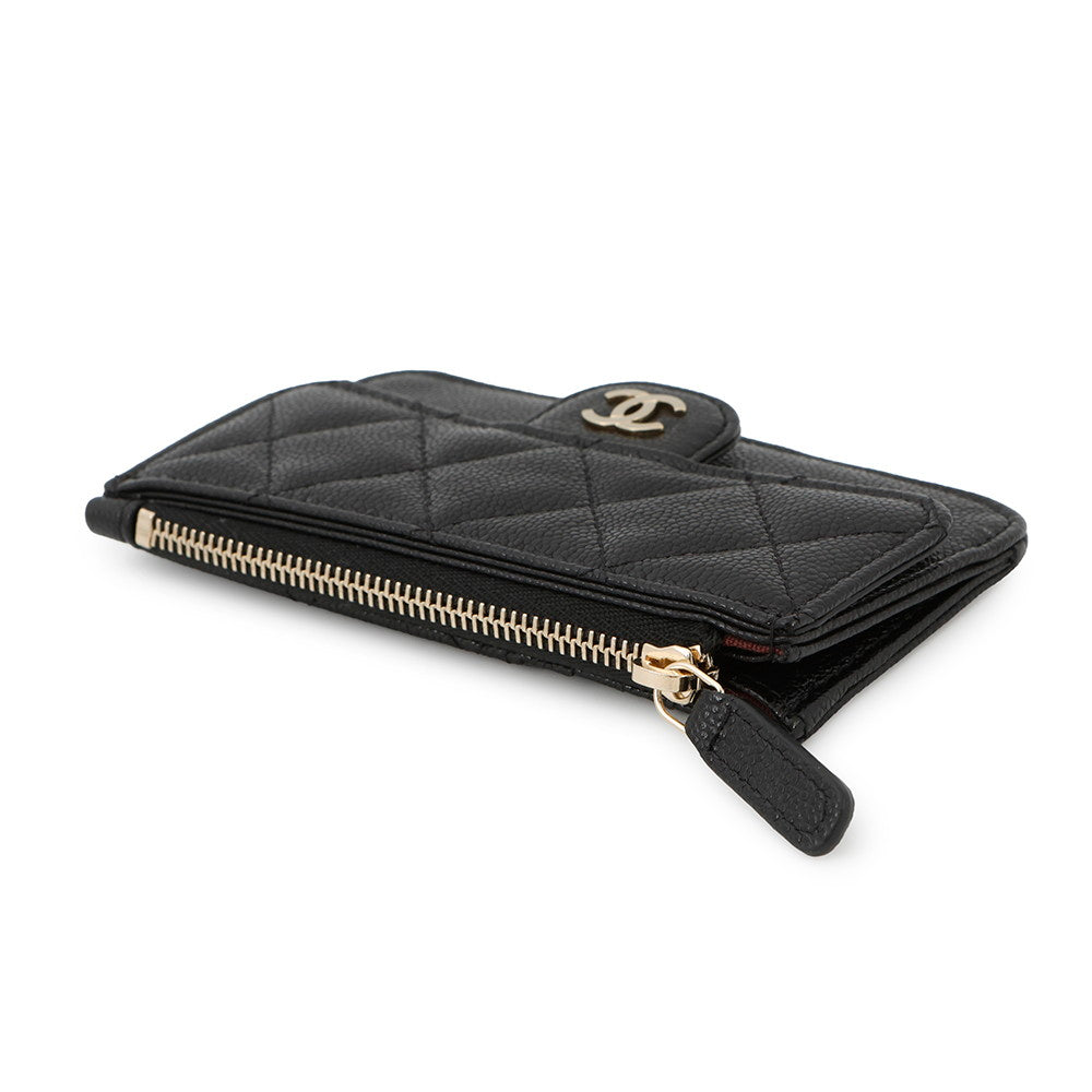 CHANEL Matelasse Classic Zip Card Case BlackAP2570 Caviar Leather