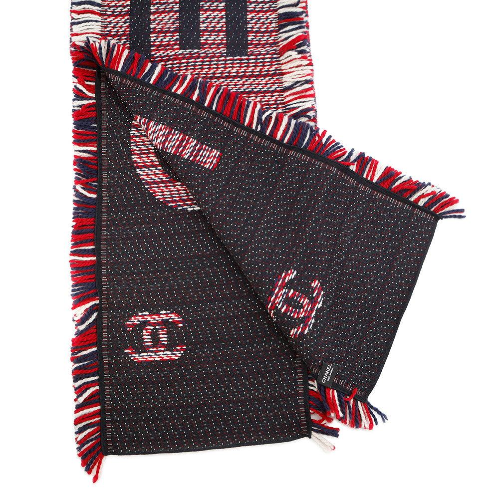 CHANEL CC Logo CHANEL Logo Scarf Navy/Red/White Wool 94% Silk6%