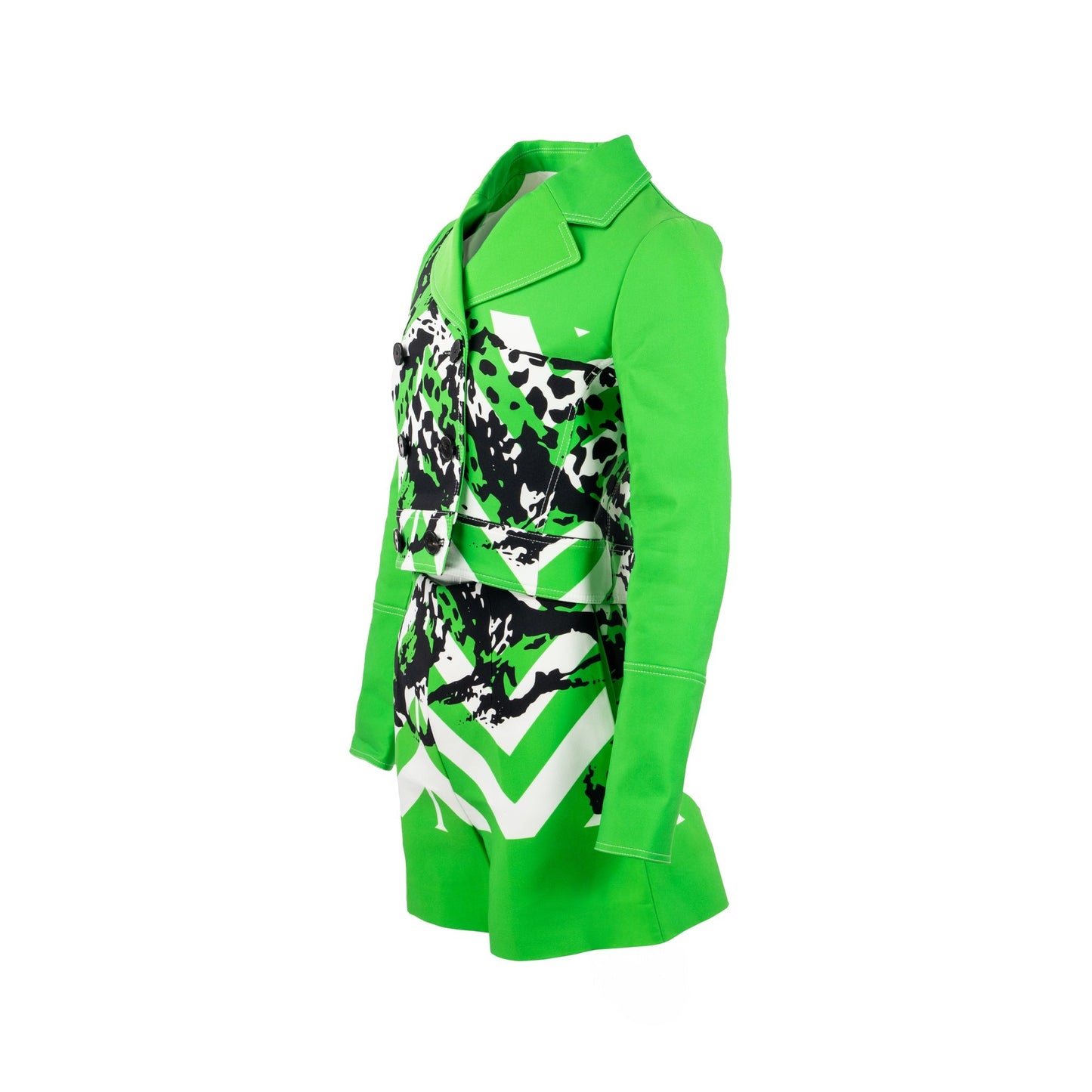 DIOR Size 34 2022 Runway Fantaisie Animalier Cropped Jacket and Shorts Suit Polyamide Green/Multicolour