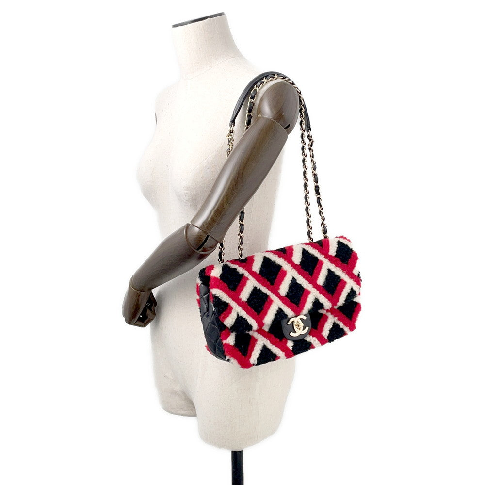 CHANEL Matelasse ChainShoulder Bag Black/White/Red Mouton Lambskin