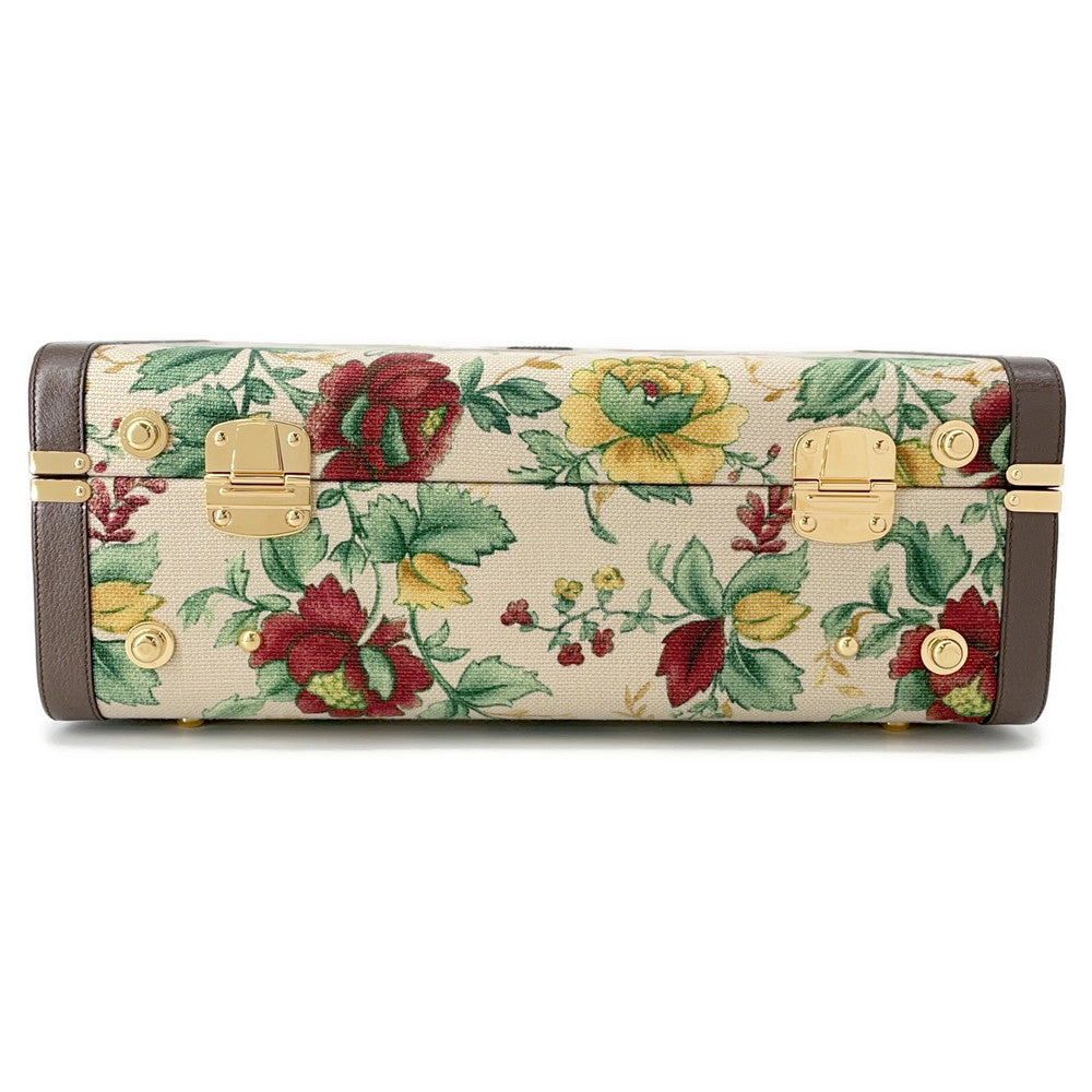 GUCCI Flora Double G Trunk Beige/Multicolor722179 Canvas Leather Size Medium