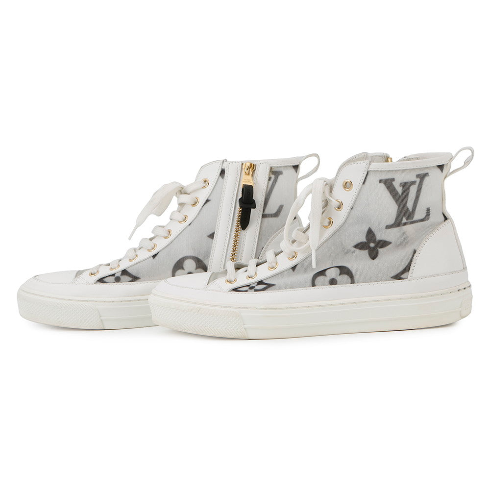 LOUIS VUITTON Stellar Line High-Top Sneakers White Mesh Rubber Size 38