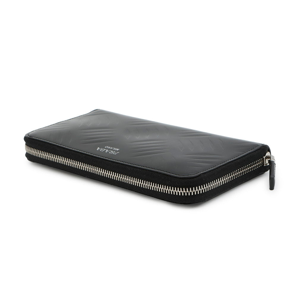 PRADA BrushedLeather Zip AroundWallet Black2ML317 Leather