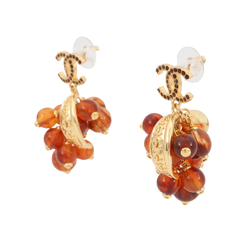 CHANEL Medieval Grape Motif Earrings BrownABF870 Metal Rhinestone