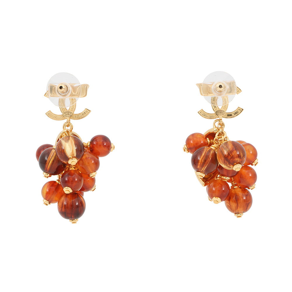 CHANEL Medieval Grape Motif Earrings BrownABF870 Metal Rhinestone