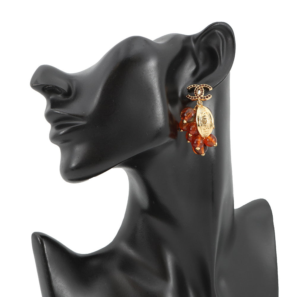 CHANEL Medieval Grape Motif Earrings BrownABF870 Metal Rhinestone