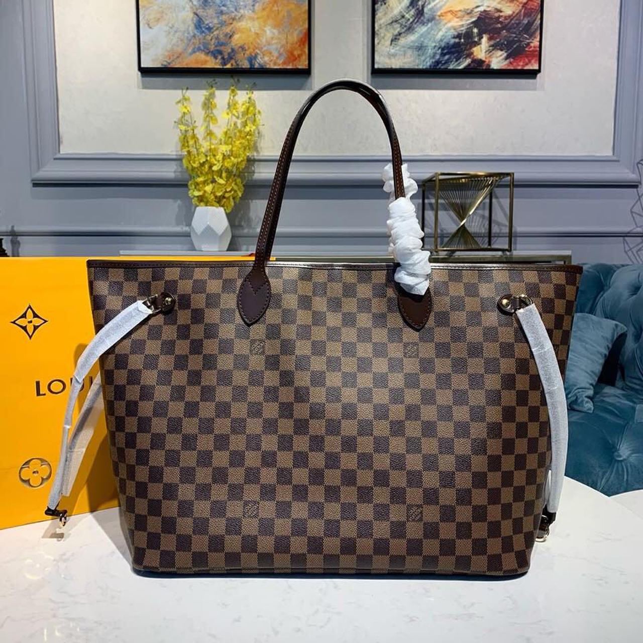 Top Quality Neverfull GM Tote Bag Damier Ebene Canvas Cerise Red For Women, Womens Handbags, Shoulder Bags 15.7in/40cm Top Quality N41357