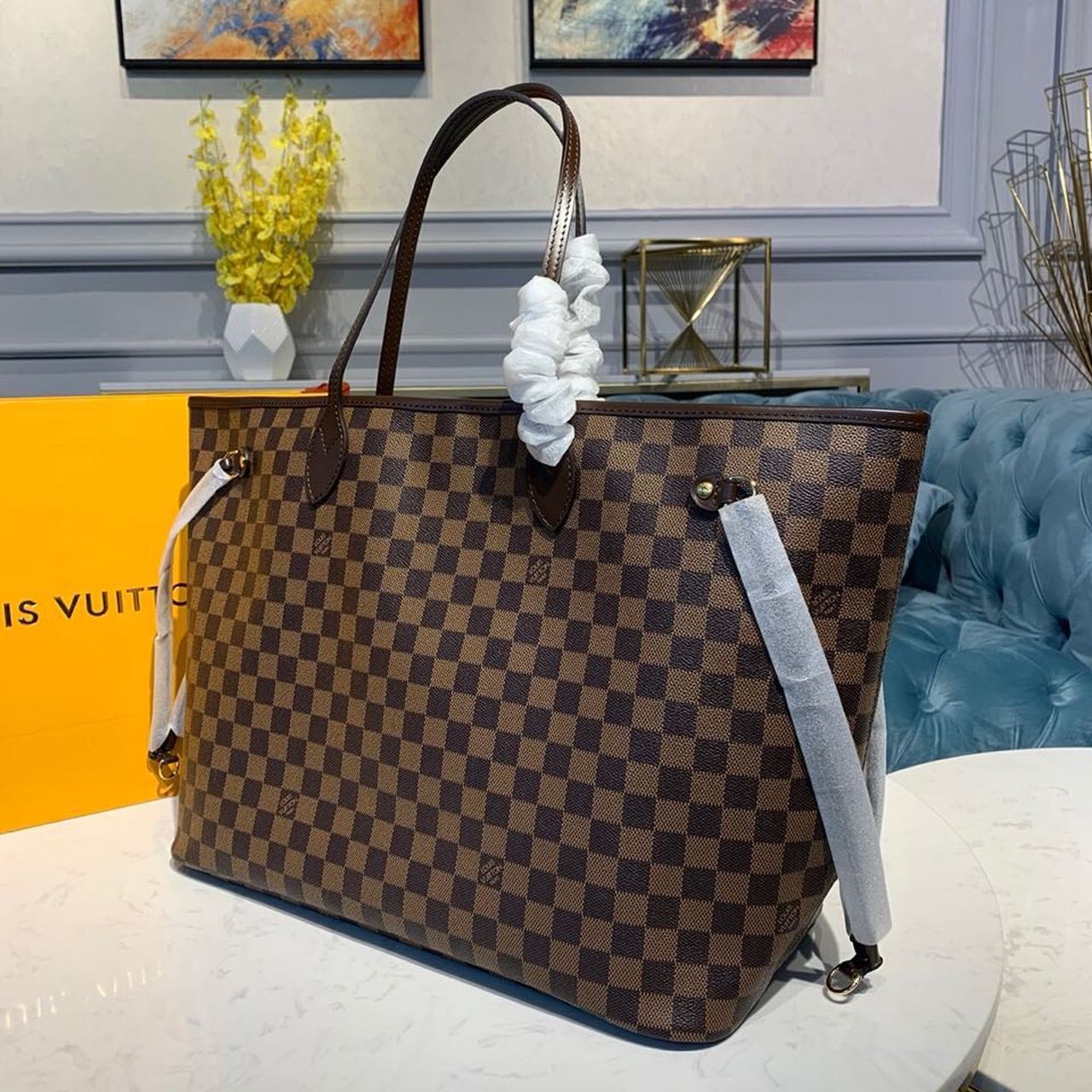 Top Quality Neverfull GM Tote Bag Damier Ebene Canvas Cerise Red For Women, Womens Handbags, Shoulder Bags 15.7in/40cm Top Quality N41357