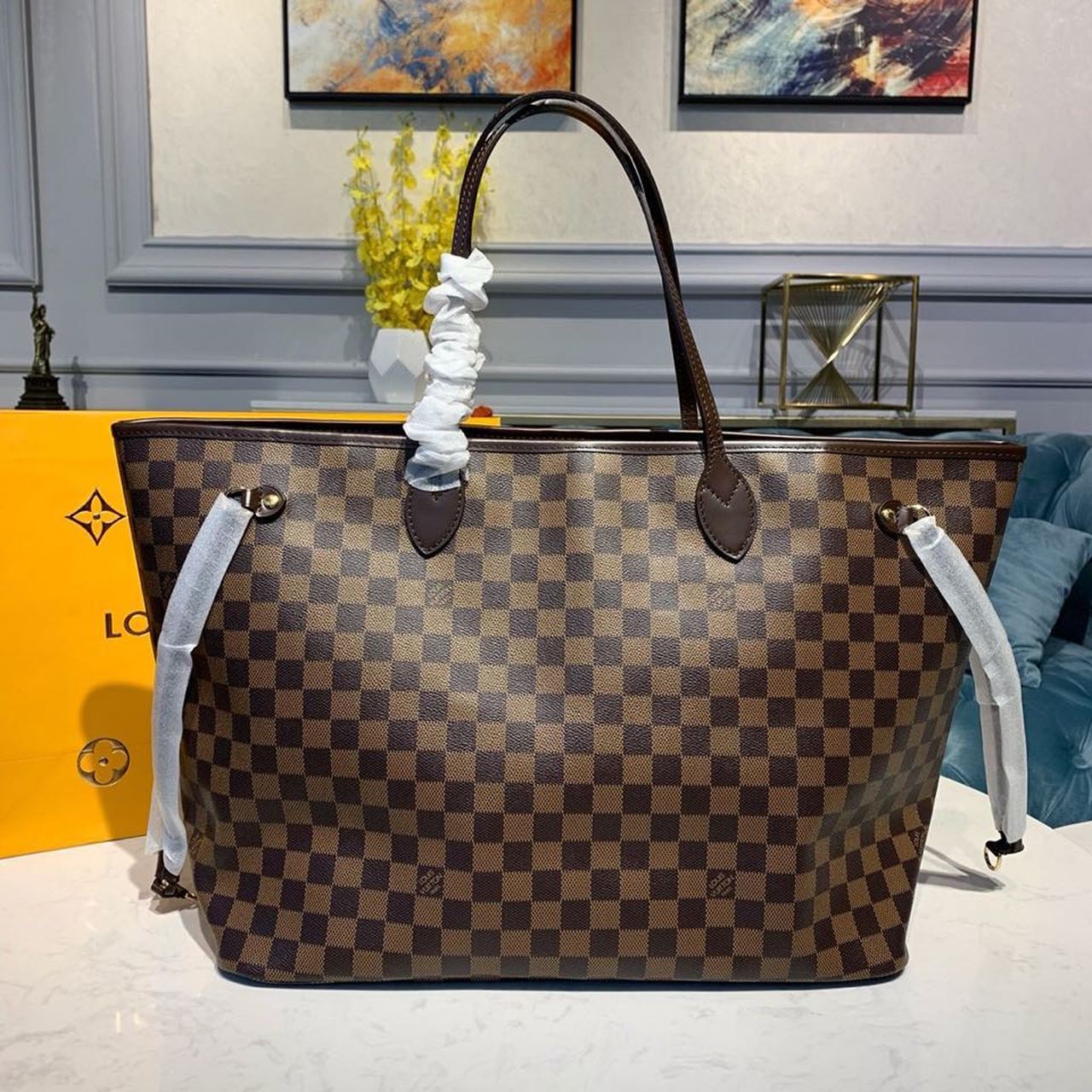 Top Quality Neverfull GM Tote Bag Damier Ebene Canvas Cerise Red For Women, Womens Handbags, Shoulder Bags 15.7in/40cm Top Quality N41357