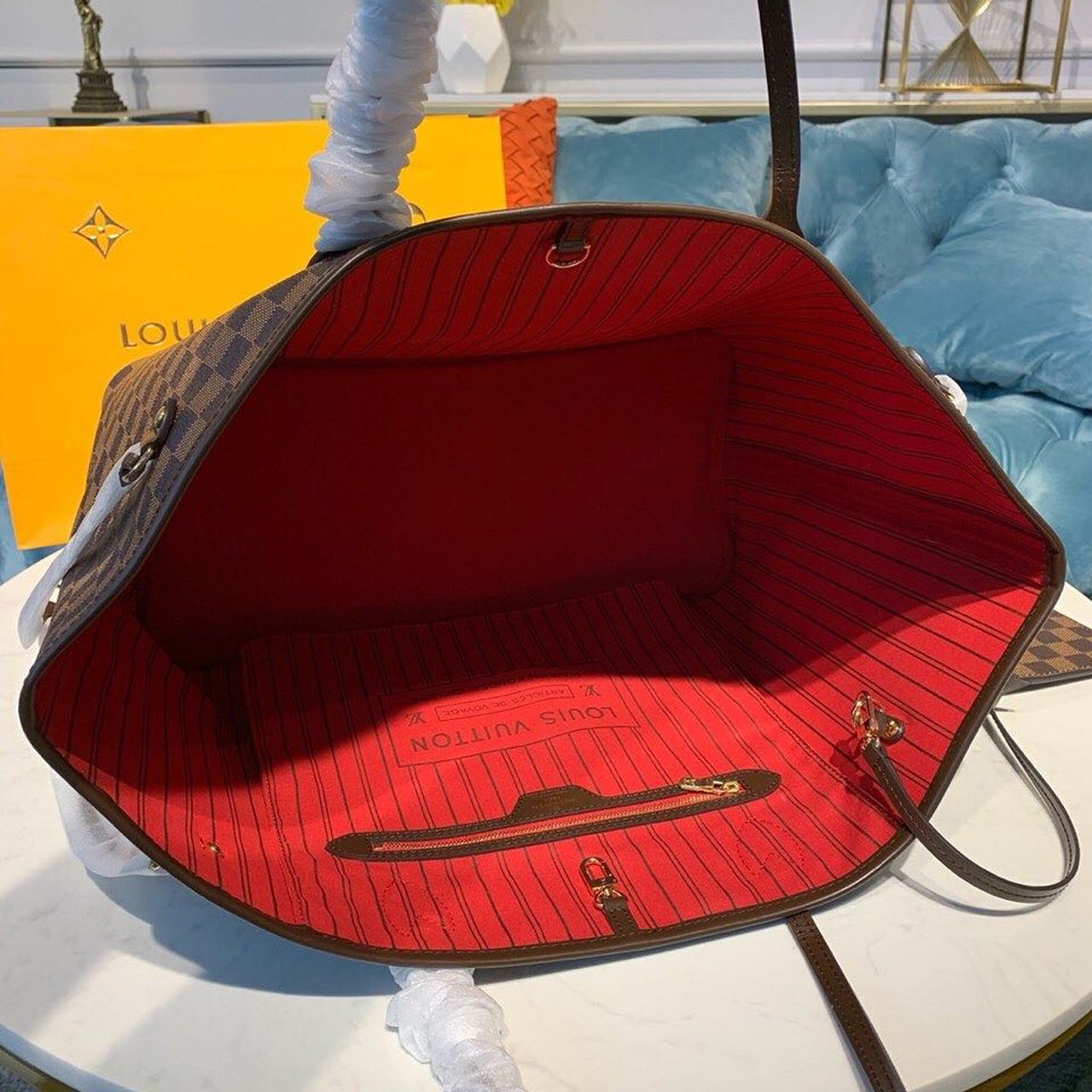 Top Quality Neverfull GM Tote Bag Damier Ebene Canvas Cerise Red For Women, Womens Handbags, Shoulder Bags 15.7in/40cm Top Quality N41357