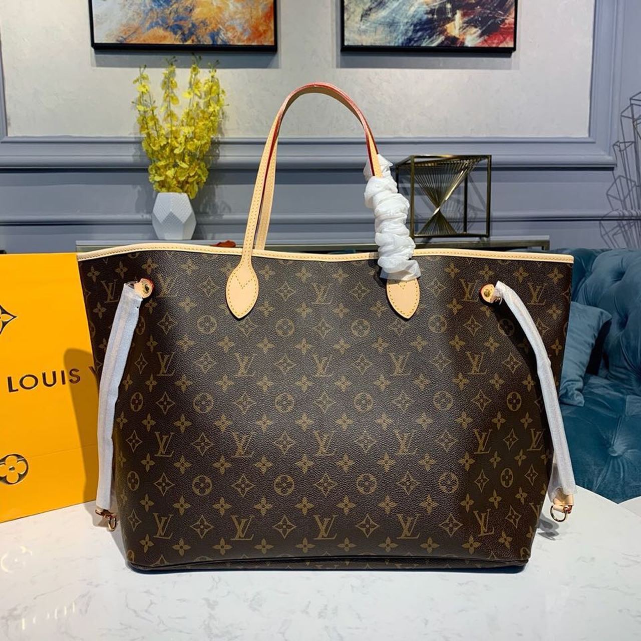 Top Quality Neverfull GM Tote Bag Monogram Canvas Yellow For Women, Womens Handbags, Shoulder Bags 15.7in/39cm Top Quality M40992