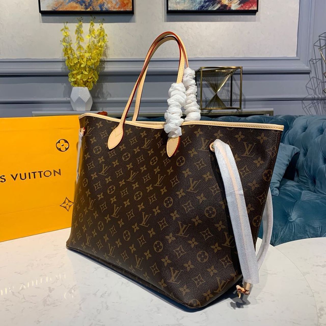 Top Quality Neverfull GM Tote Bag Monogram Canvas Yellow For Women, Womens Handbags, Shoulder Bags 15.7in/39cm Top Quality M40992