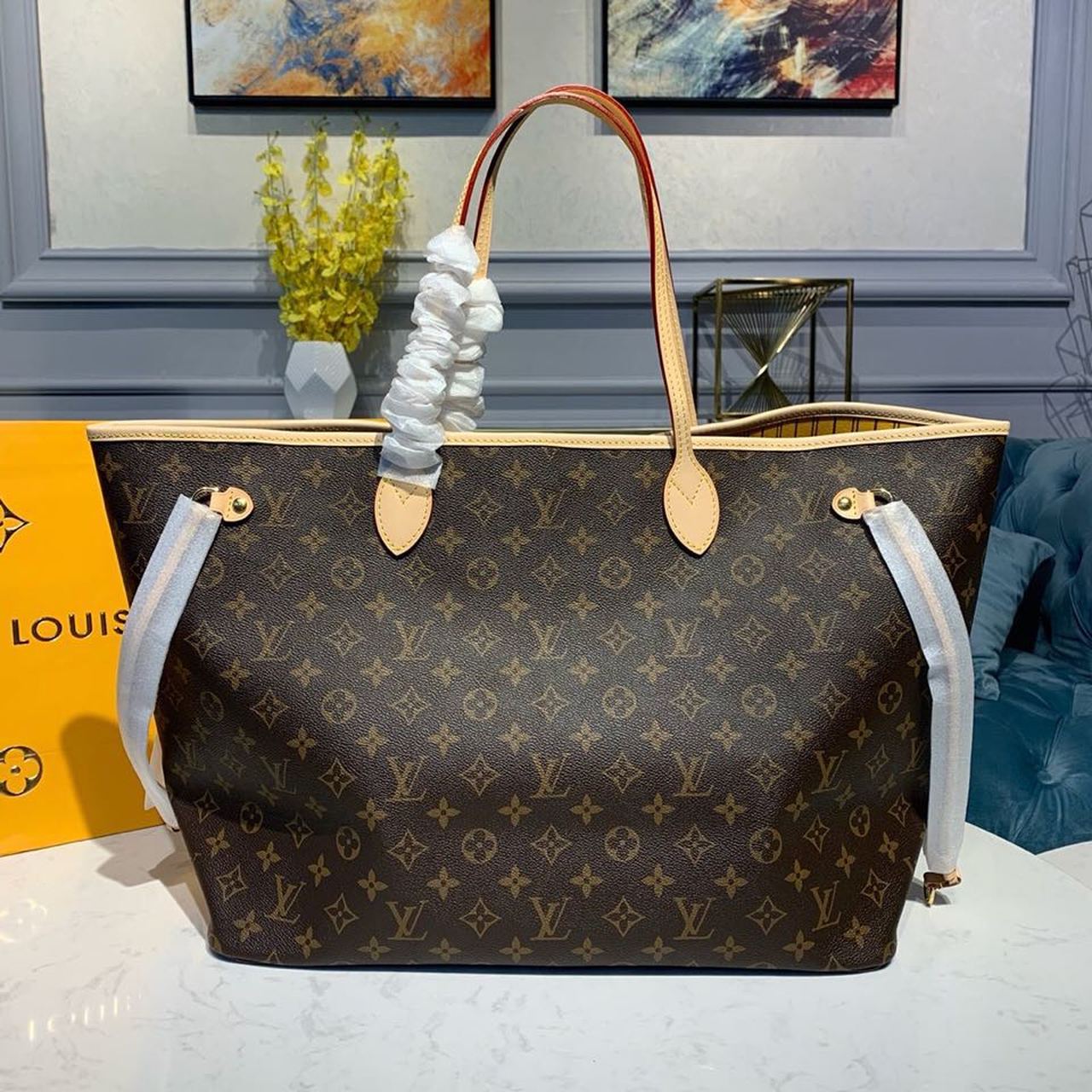 Top Quality Neverfull GM Tote Bag Monogram Canvas Yellow For Women, Womens Handbags, Shoulder Bags 15.7in/39cm Top Quality M40992